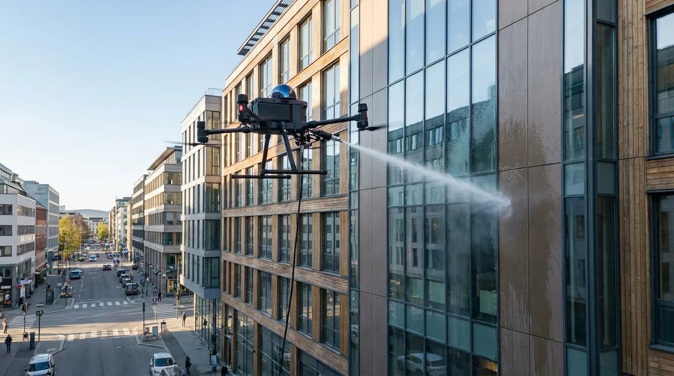Dronevask av næringsbygg som del av løpende eiendomsdrift