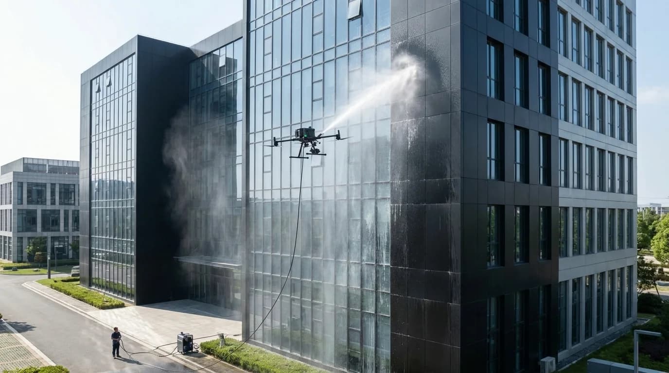 Industriklatring eller dronevask: hva passer næringsbygget?
