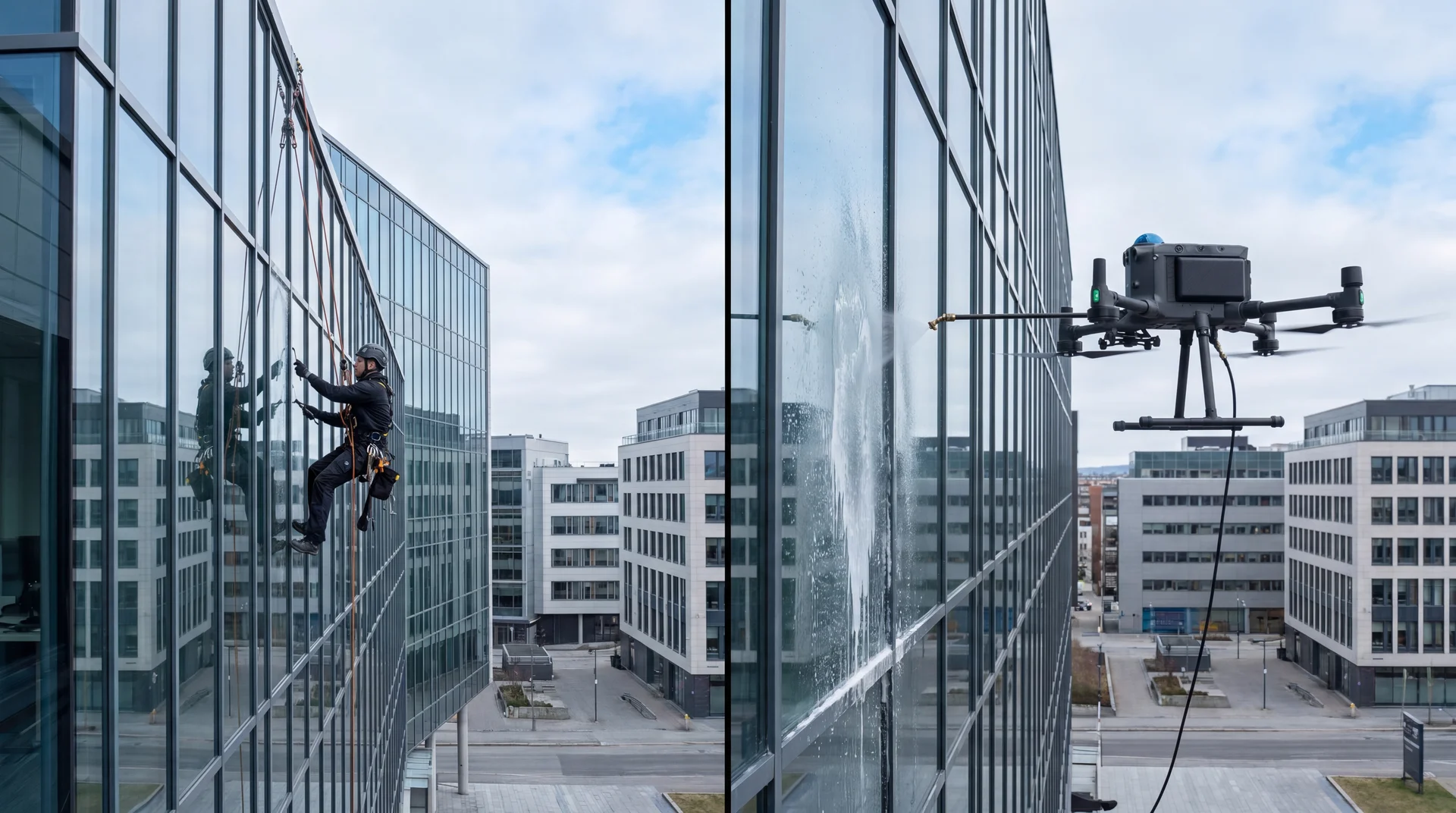 Rope access vs dronevask: hvilken tilkomstteknikk er best for høye bygg