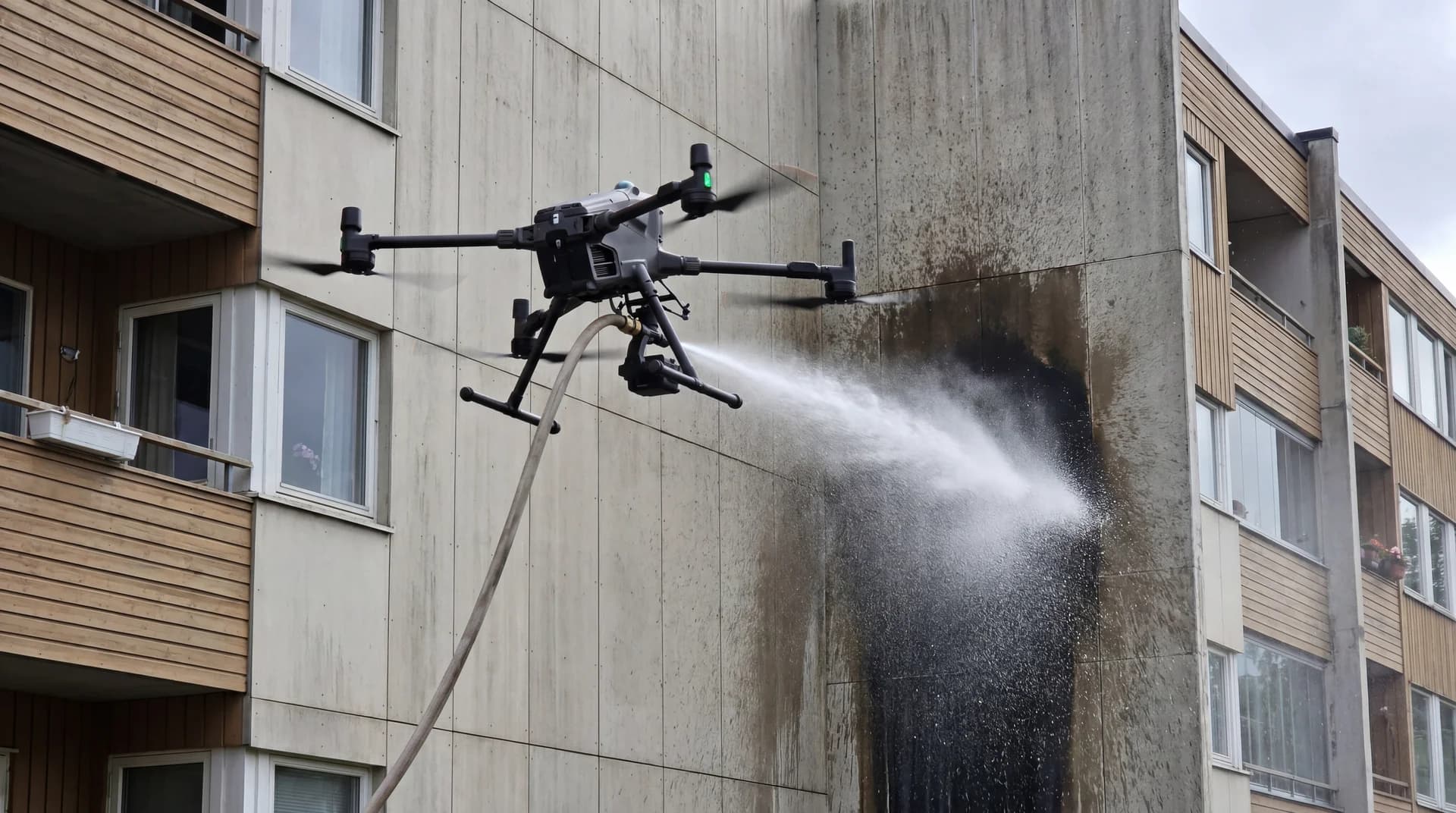 Styreleder i borettslag planlegger fasadevedlikehold med dronevask