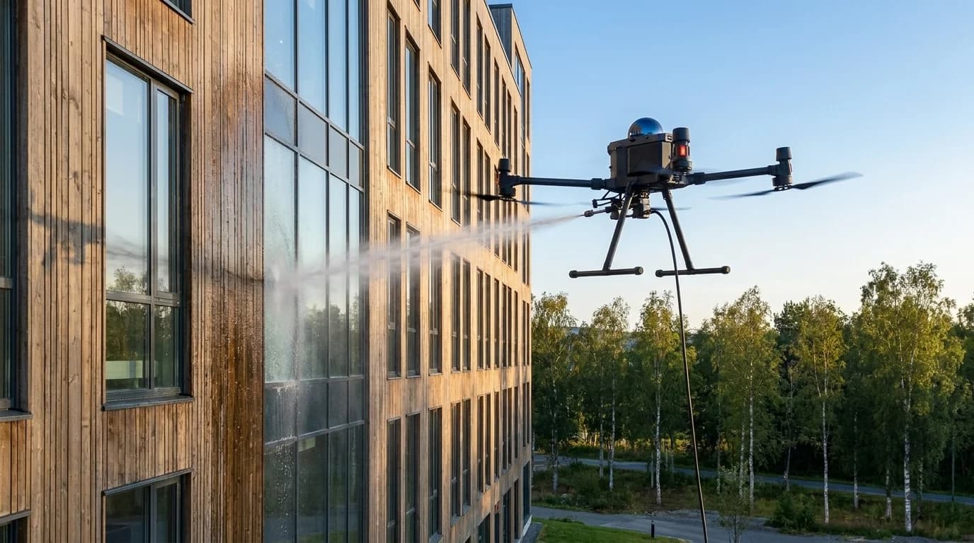 Tauarbeid eller dronevask: hvilken metode passer best for ditt bygg?