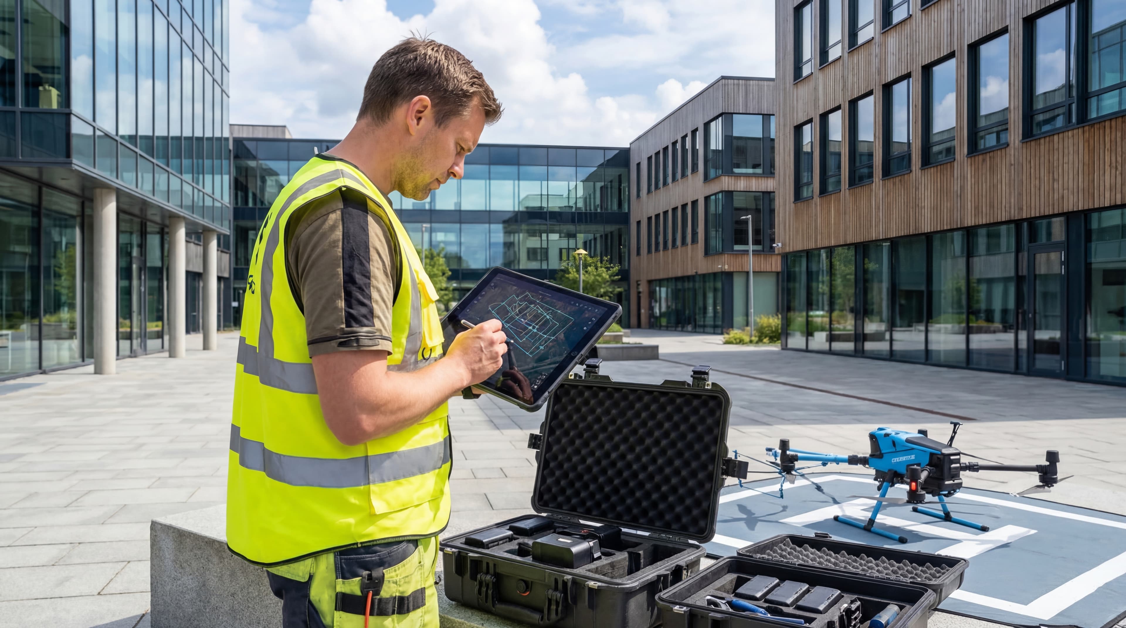 En droneoperatør som planlegger et vaskeroppdrag