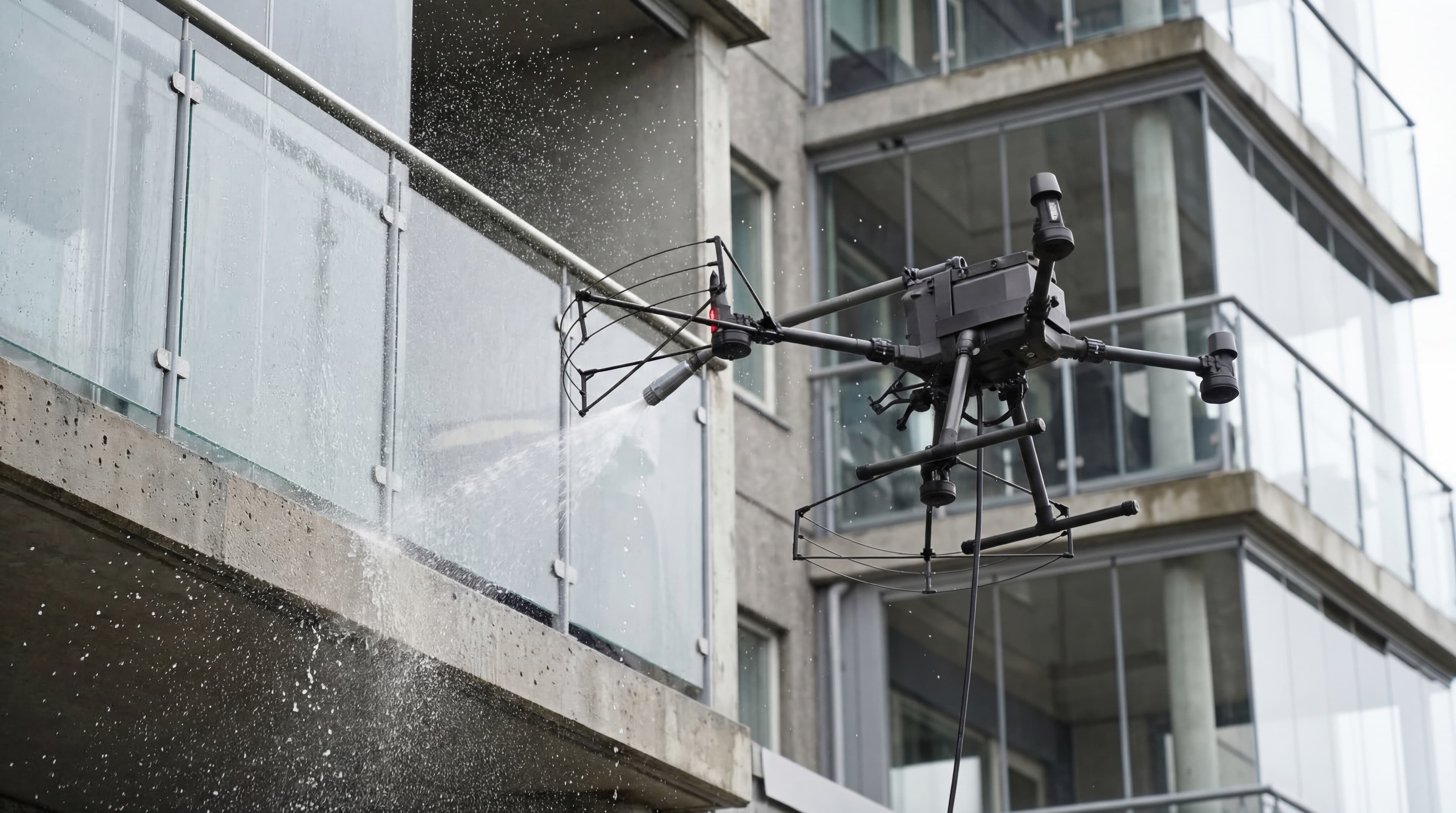 Drone i arbeid med vasking av bolighus