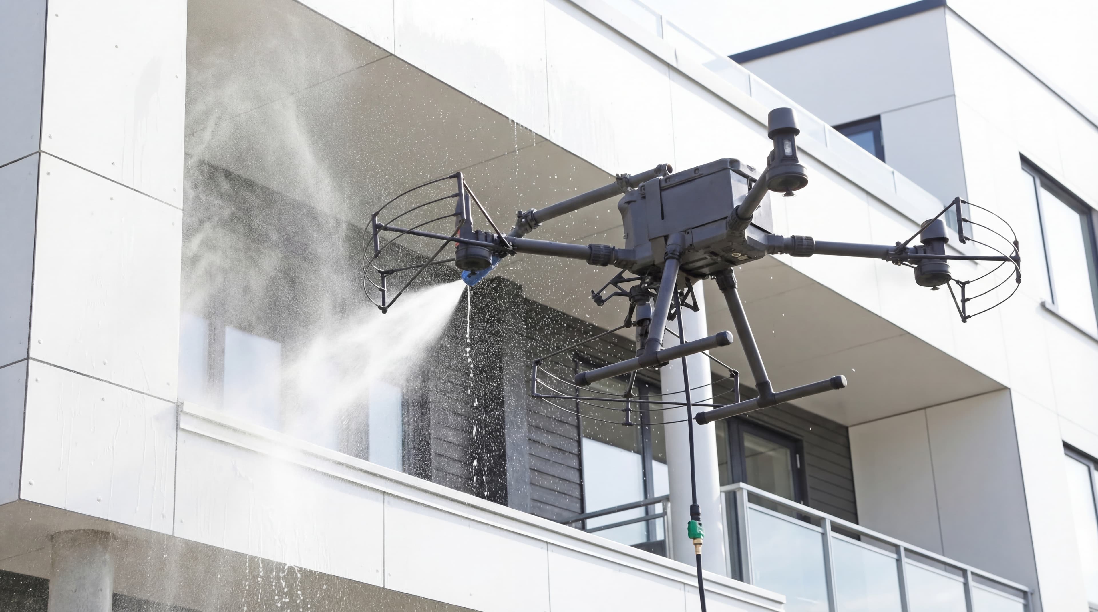 Profesjonell fasadevasking med drone