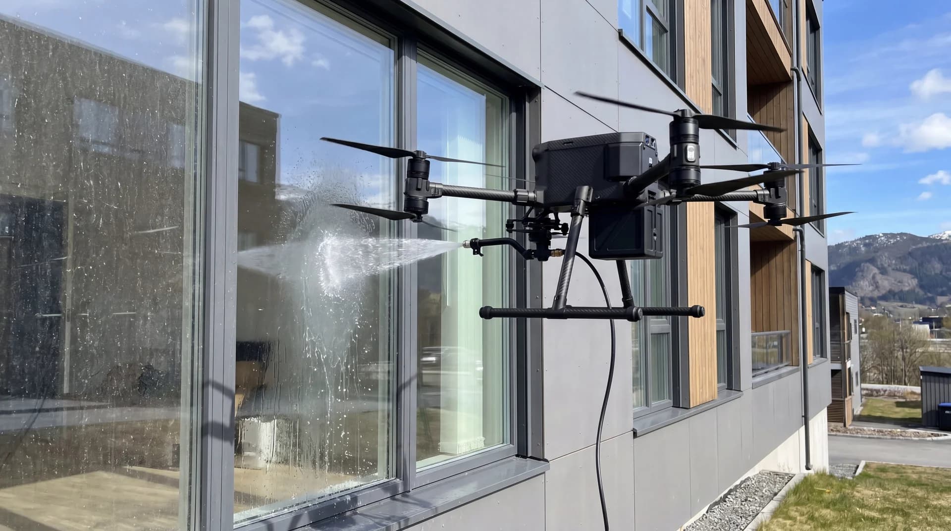 Vindusvasking med drone — høye bygg uten stillas